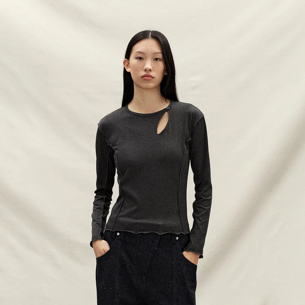 Snapped Triangle Neck TShirt Grey(AG5841A013)