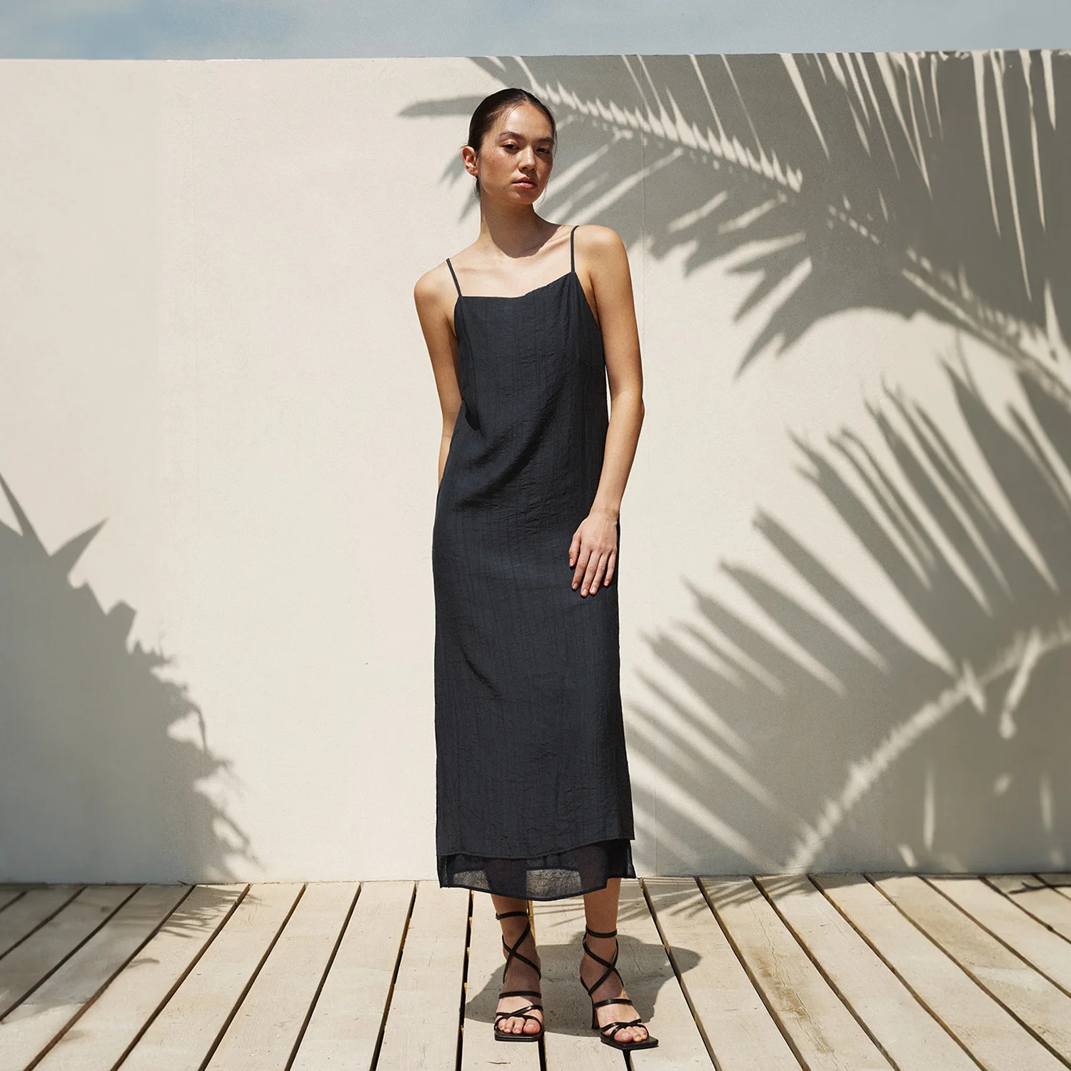 SQUARE NECK LAYERED MIDI DRESS MIDNIGHT NAVY