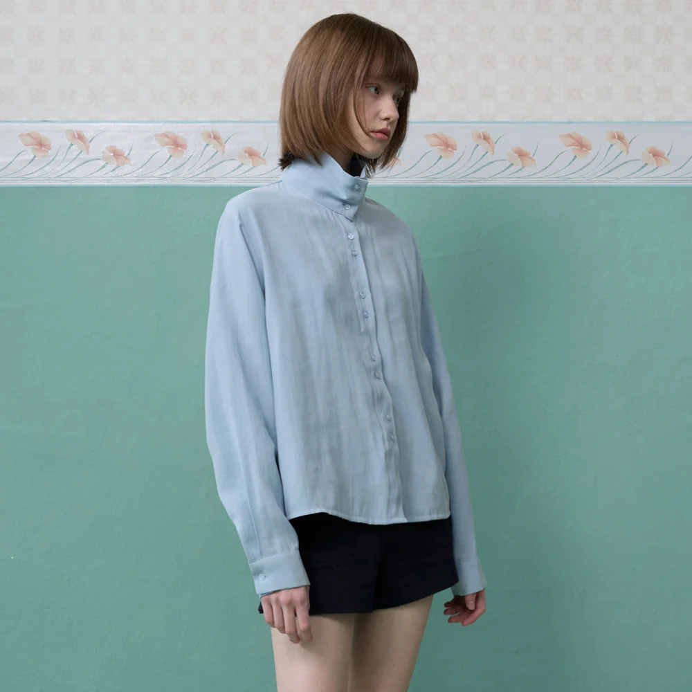 Lumene 高領 鈕扣 雪紡衫_Lumene Blouse