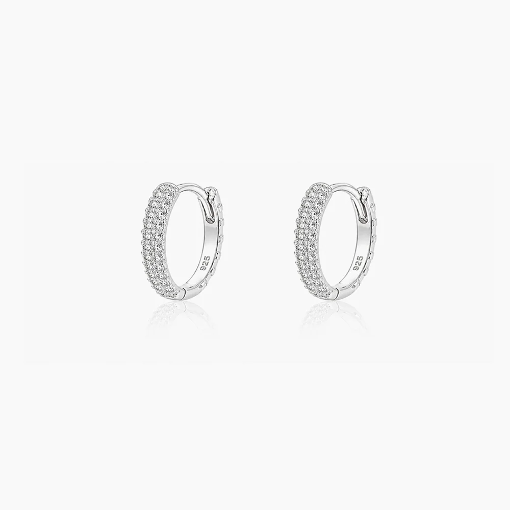 Pave Slim Hoop Earring - 925 silver