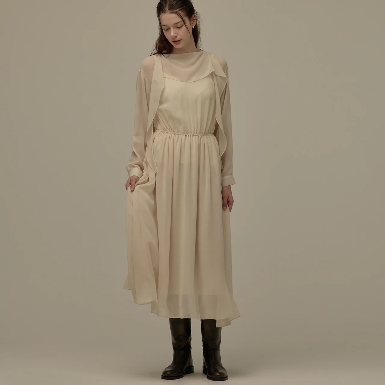 Sheer long dress - Beige