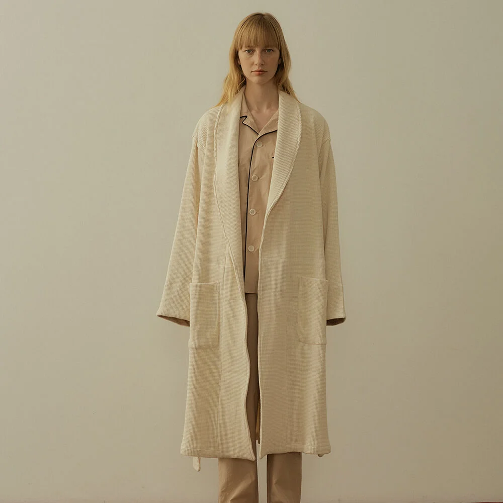 (w) Readymade Robe in Waffle Jersey Almond