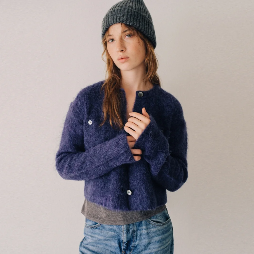 HAIRY WOOL KNIT CARDIGAN PURPLE