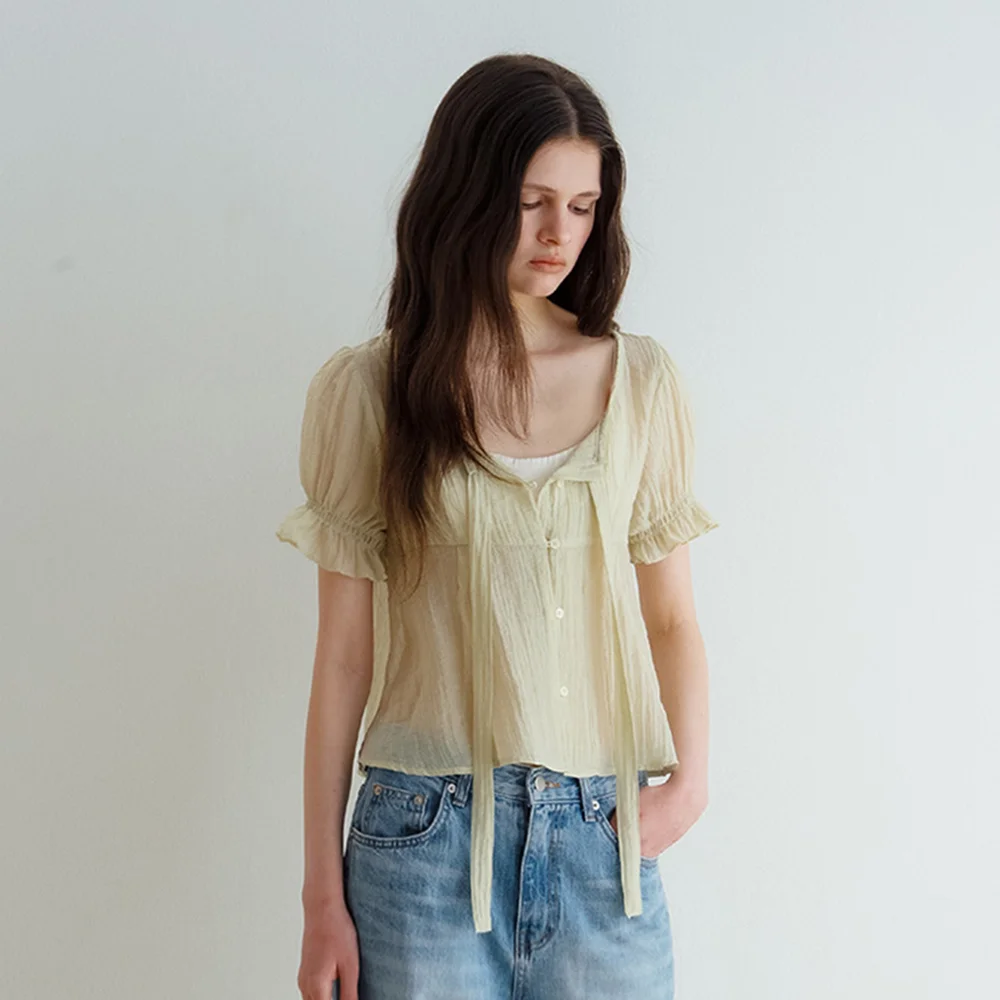 Diabe 綁帶 抽褶 雪紡衫_Diabe Blouse