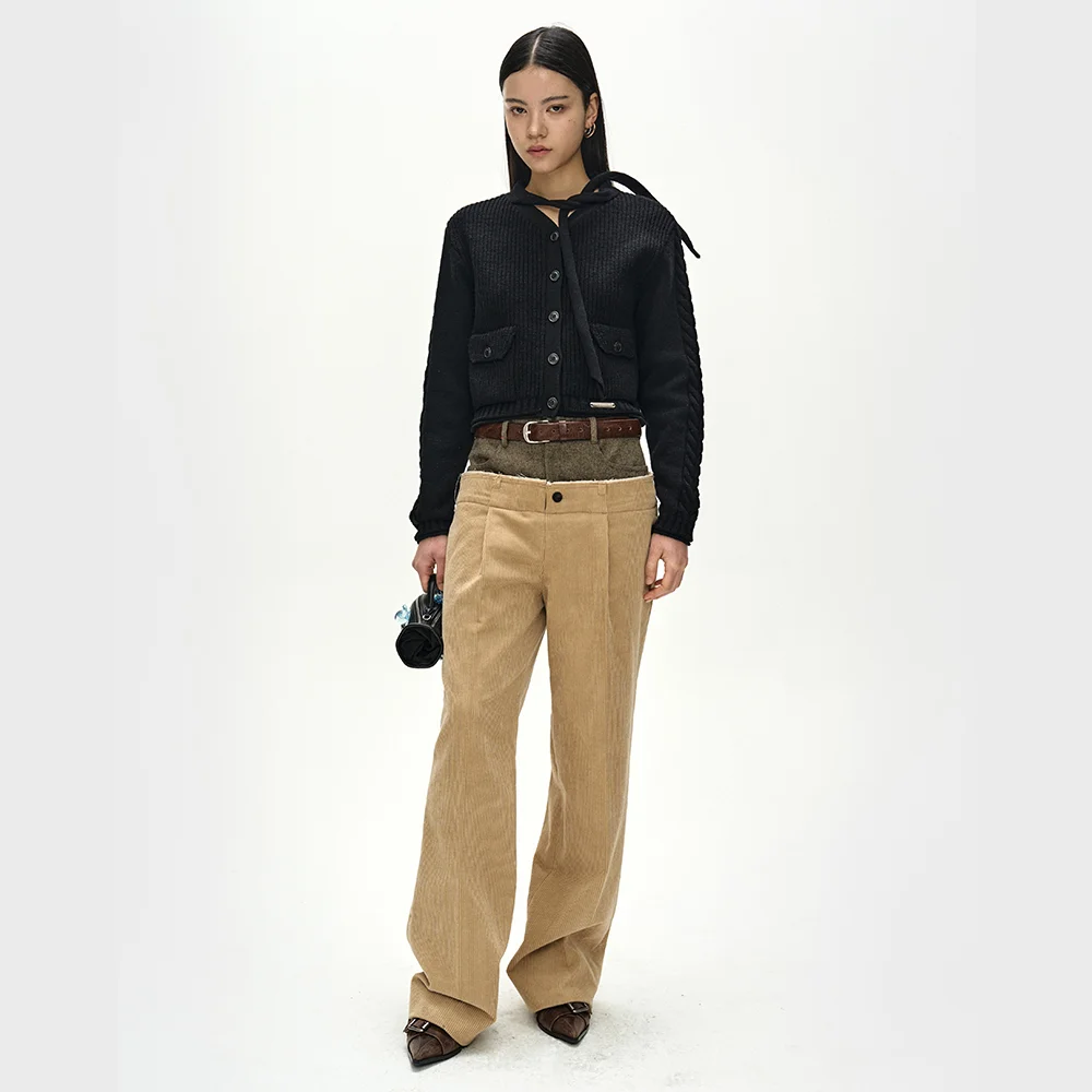 HERRINGBONE-WAIST CORDUROY TROUSERS (BEIGE)