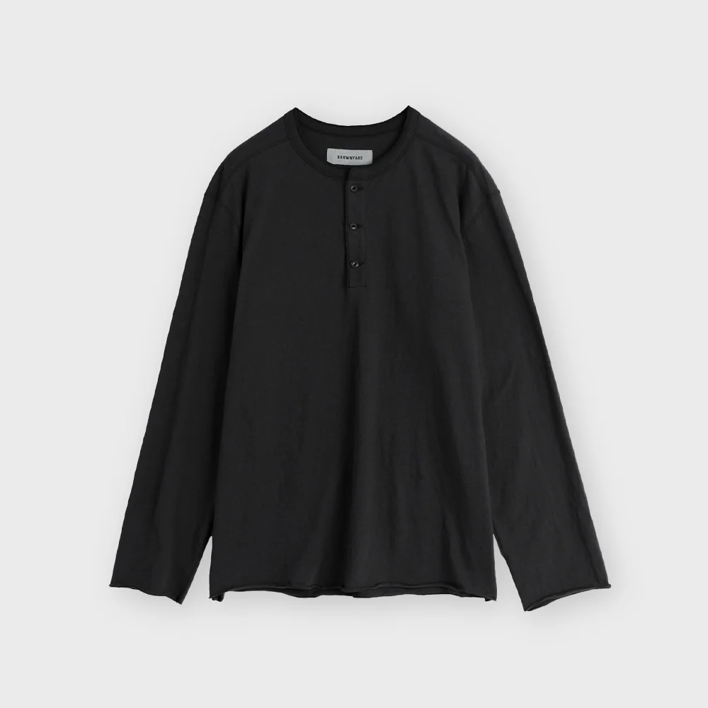 Henley Neck Long Sleeve, Black