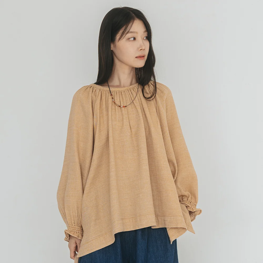 Shirring Balloon Orange Blouse