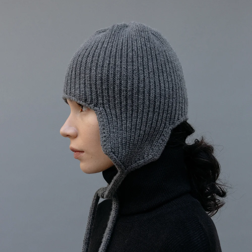 Wool Earmuff Beanie (Charcoal)