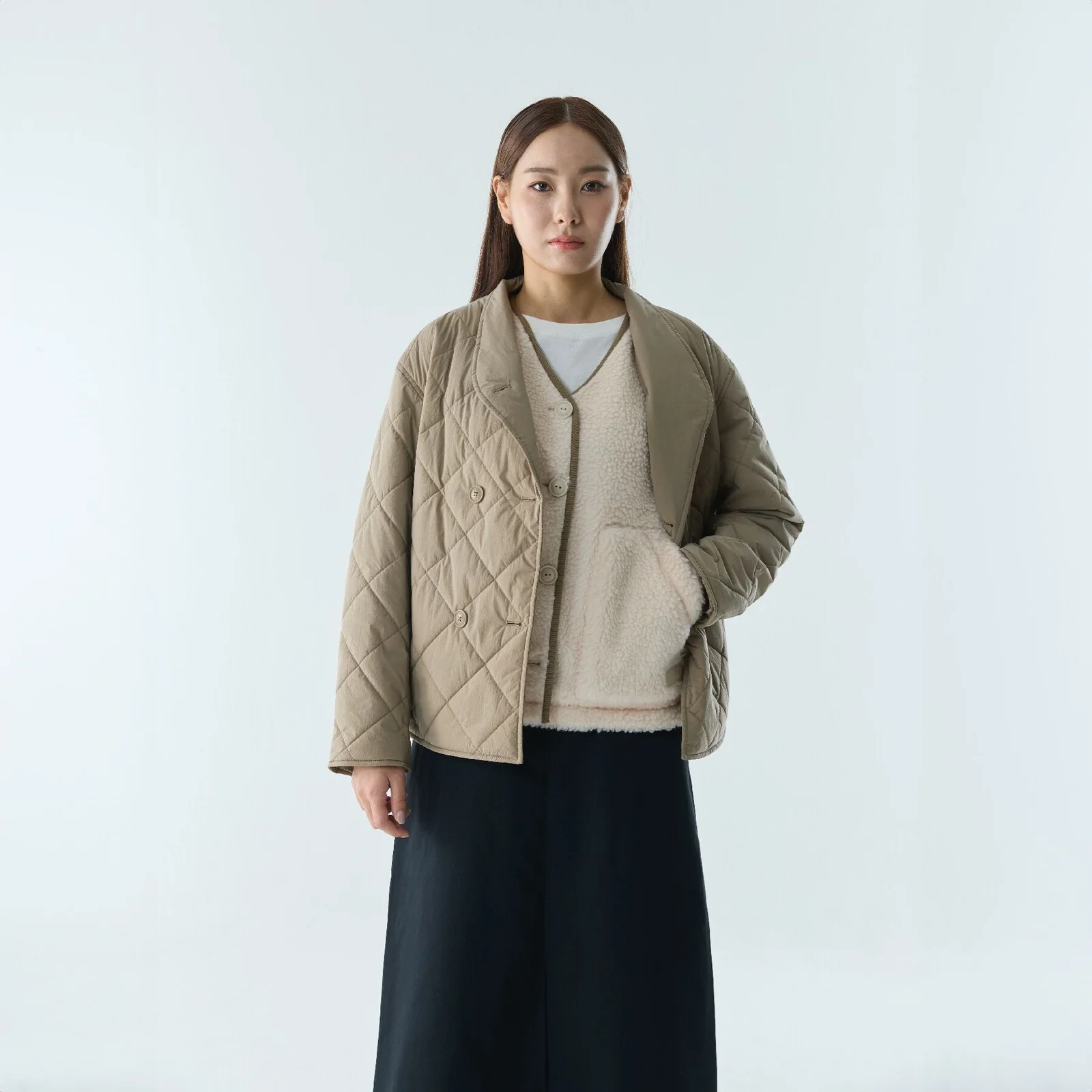 女裝 暖感 防水 鑽石 絎縫 短 Peacoat AAW25WOUI013ESP