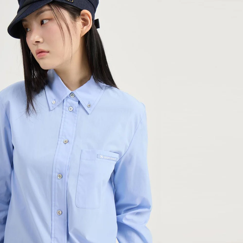 Cotton Cropped Shirts Blouse (blue) LFSAX26310BUX
