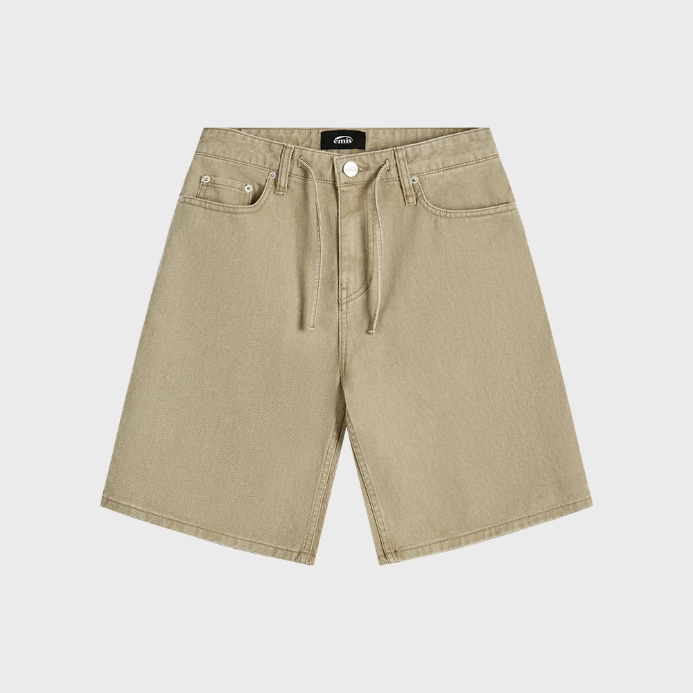 DRAWSTRING COTTON SHORTS-BEIGE