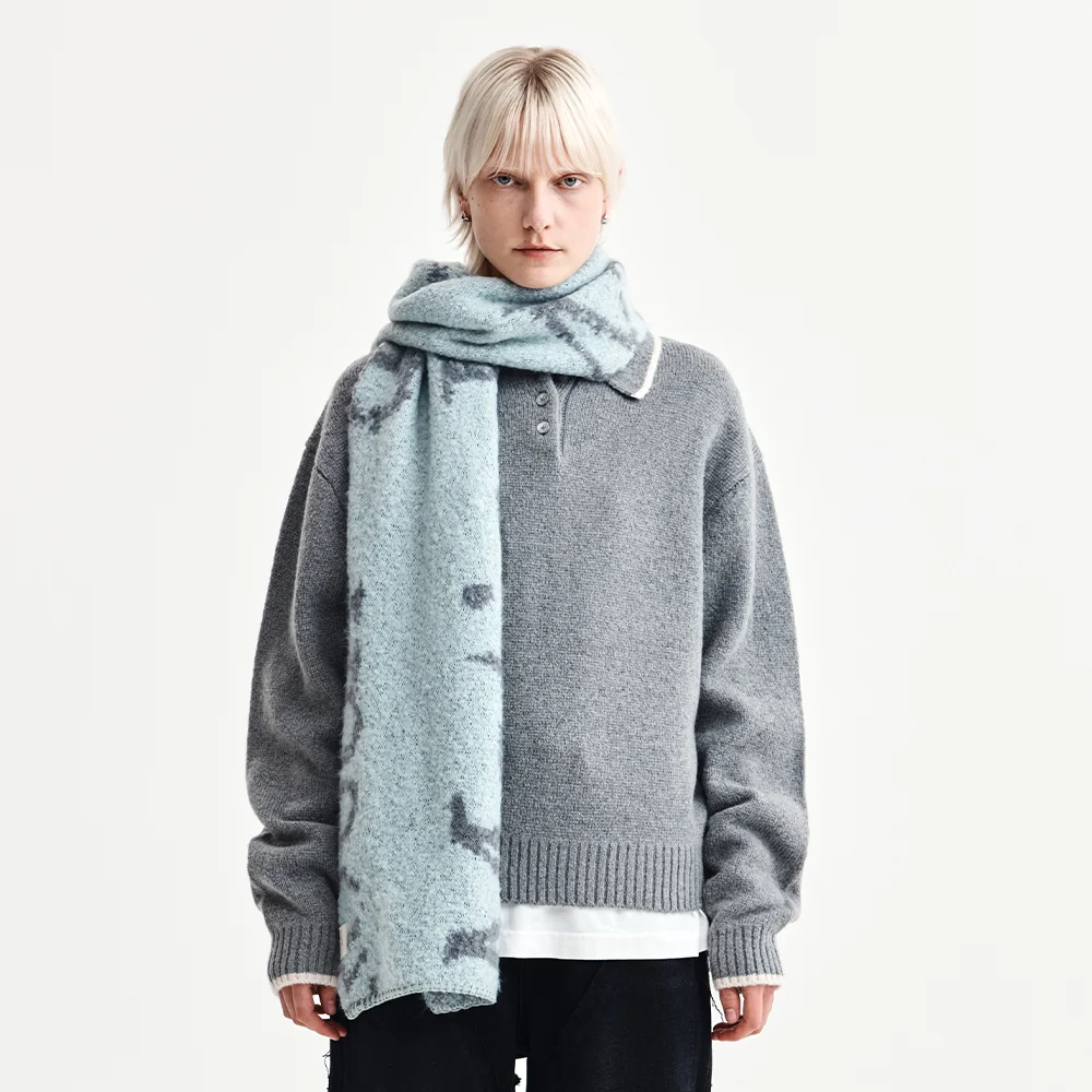 BACK LOGO COLLAR KNIT TOP FOR WOMEN IN GREY