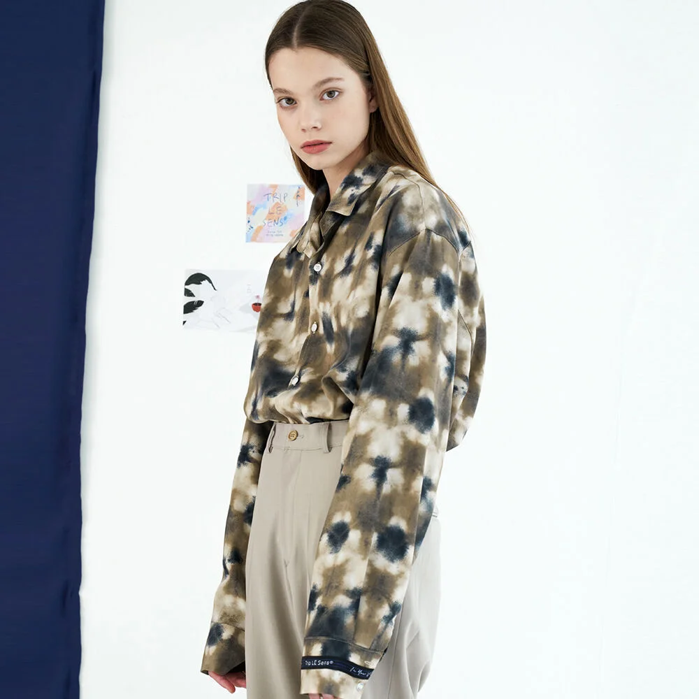 TIE DYE DENIM PATTERN SHIRTS_BROWN