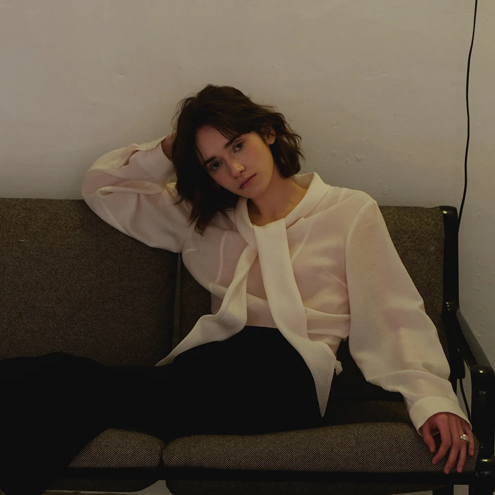 Draped tie blouse_cream