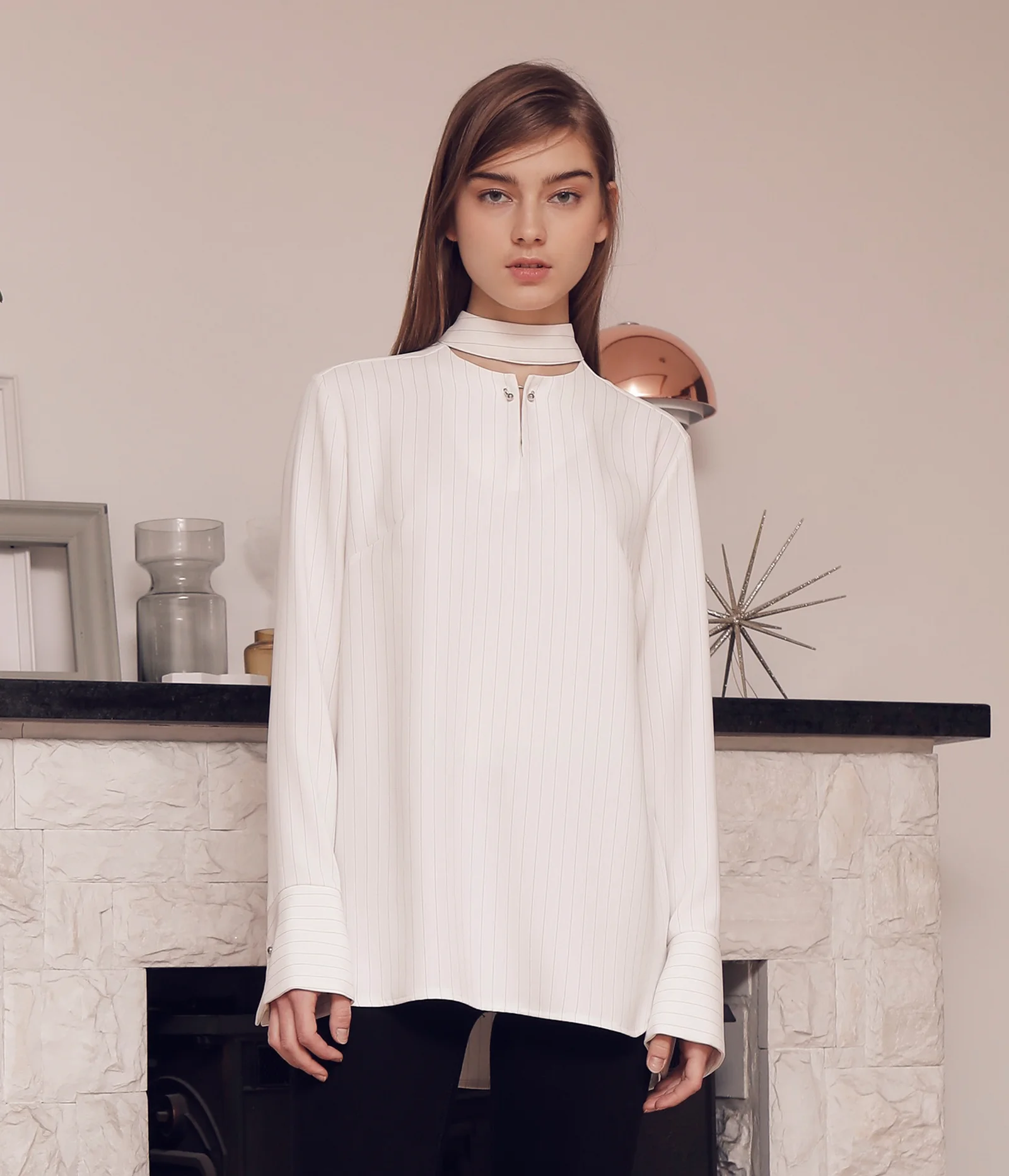 STRIPE RING POINT BLOUSE_IVORY