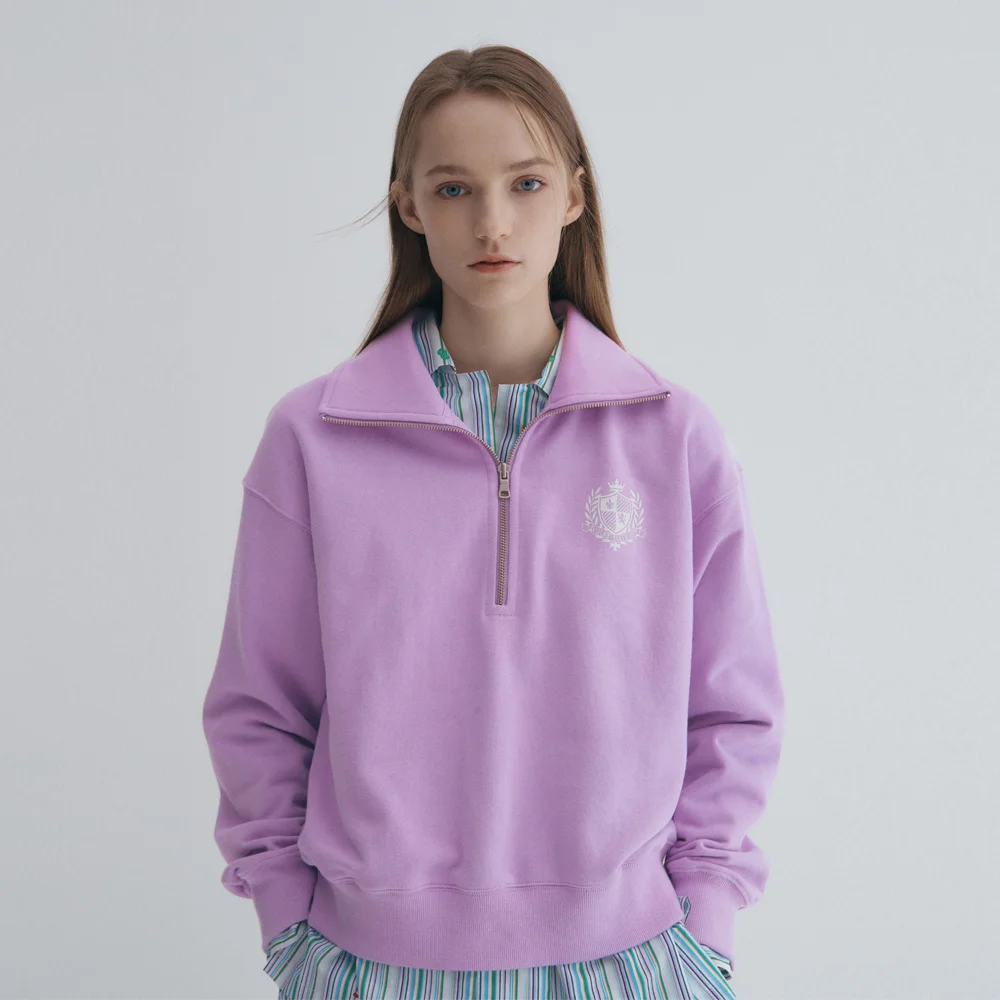 徽章 印花 半拉鏈 女裝 T恤 LILAC