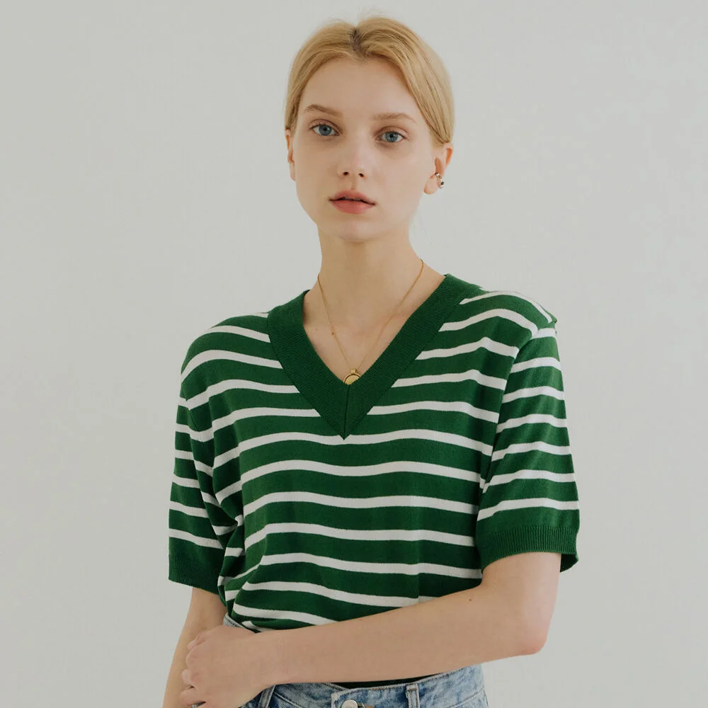 V STRIPE KNIT_GREEN