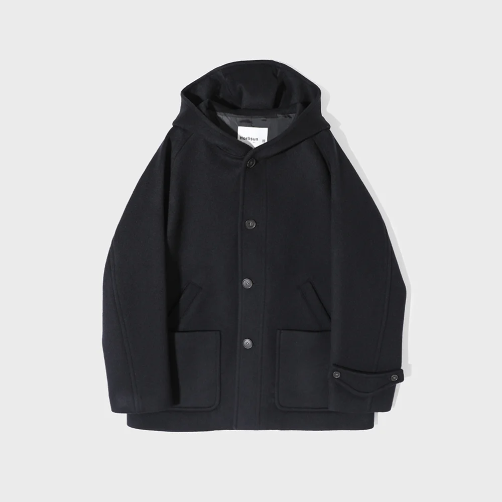 Longgrove Wool Hood Half Coat Dark Navy