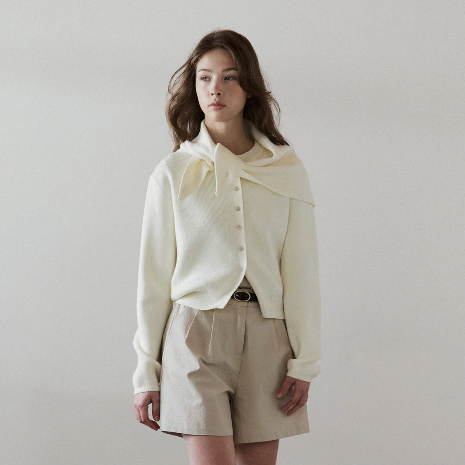 必備款 圓領 開襟外套_Vanilla