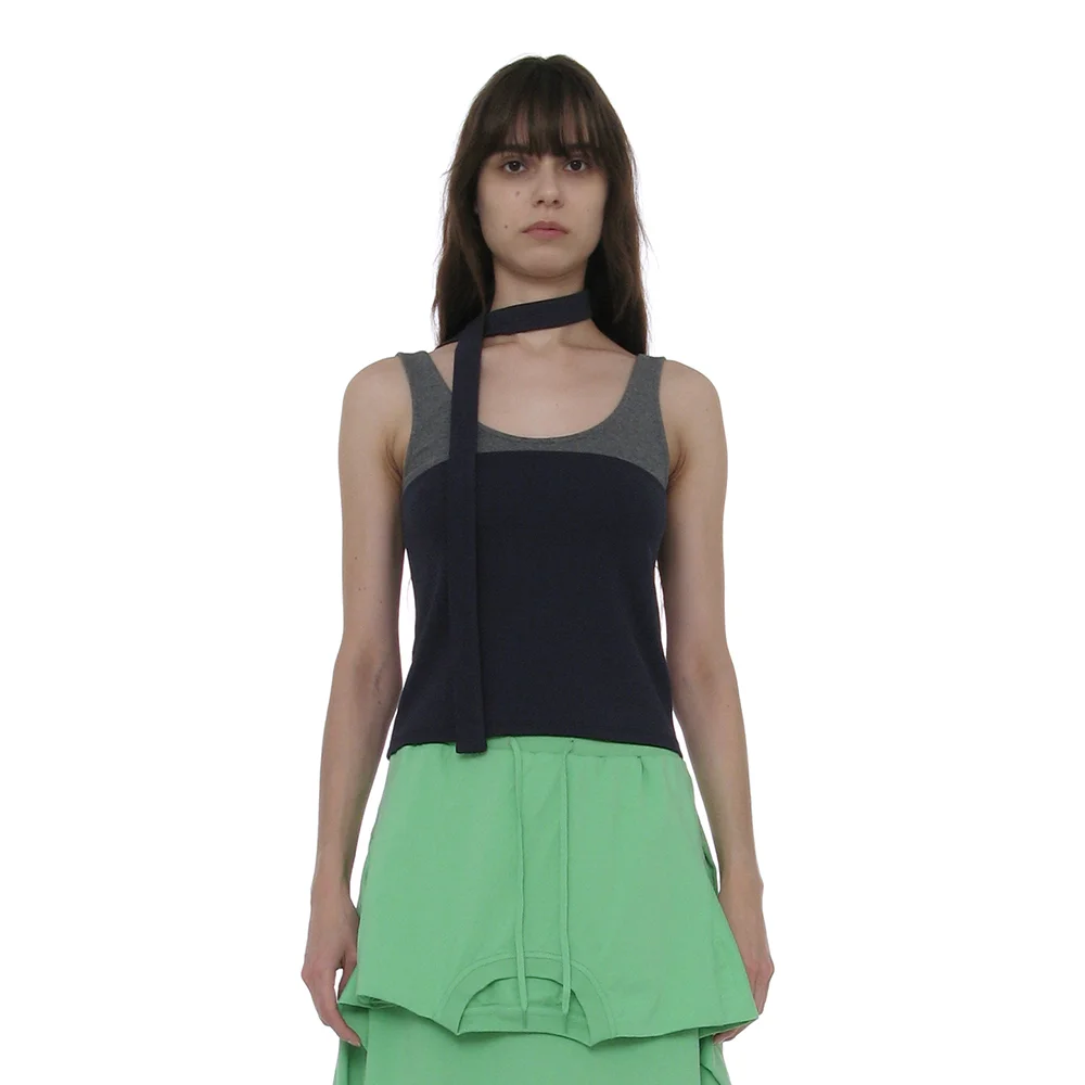 DETACHABLE TIE-NECK SLEEVELESS TOP_NAVY