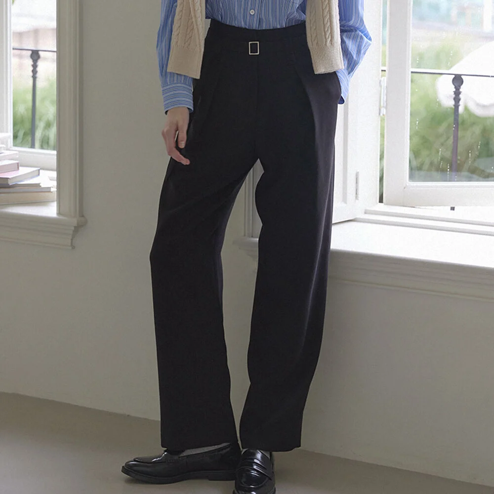 High Waist Belted Pants - Black