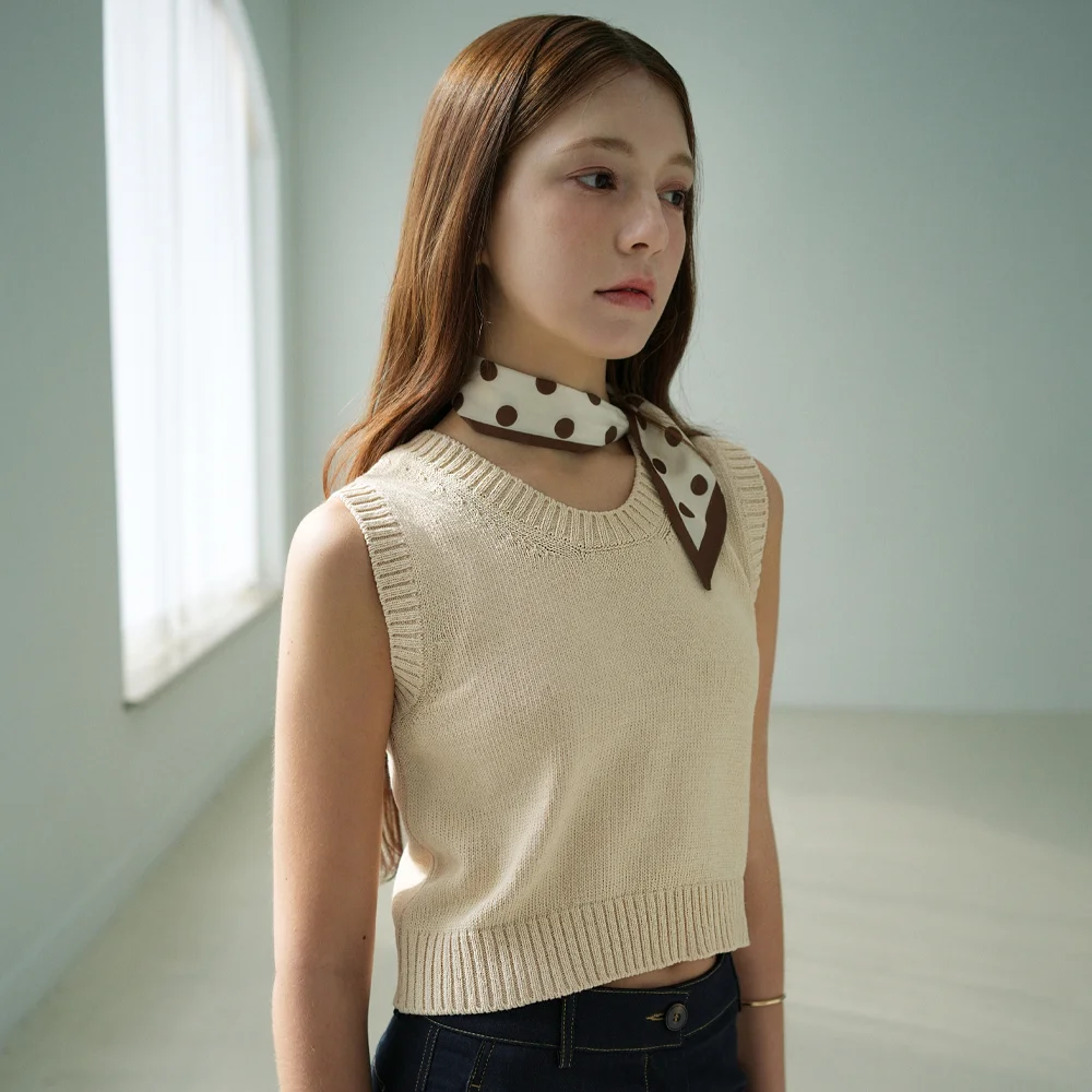 Round Crop Knit Sleeveless (Beige)
