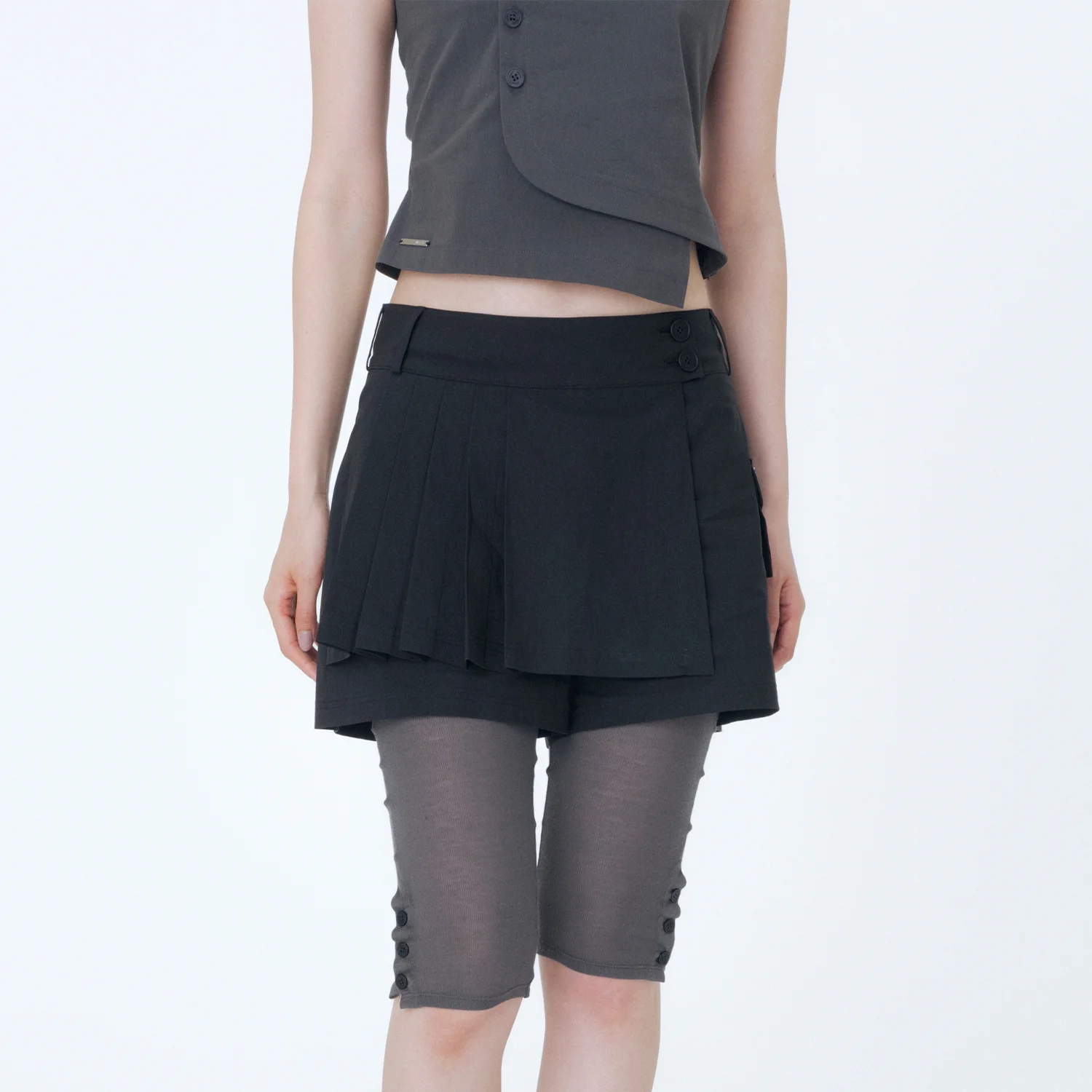 Pleats mini skort BLACK