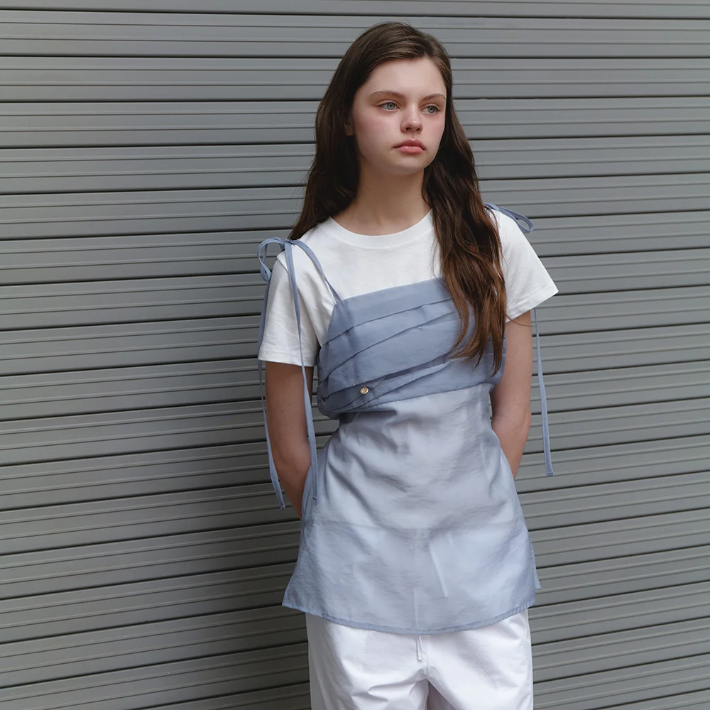 (2次_)Sheer organza layered bustier_blue grey