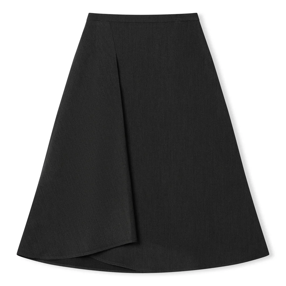 layered flare skirt_dust charcoal