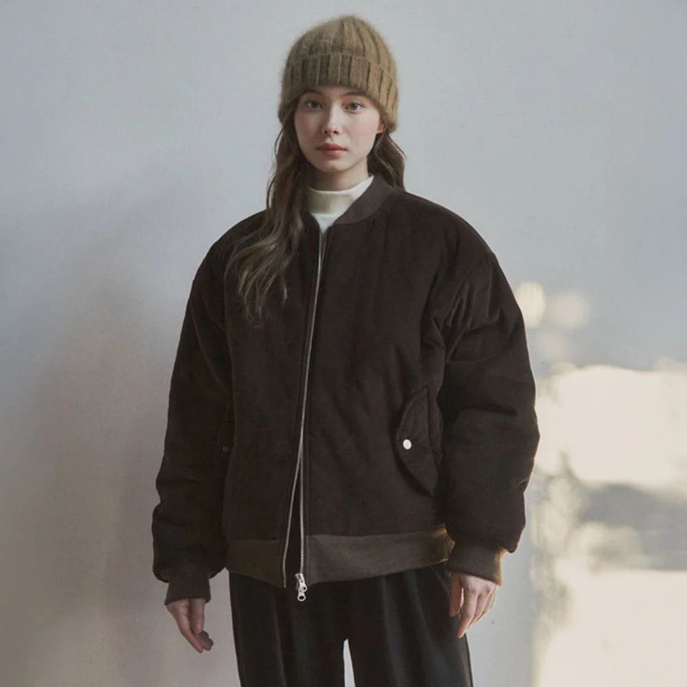 W/Corduroy Varsity Quilting Jacket 3COLOR