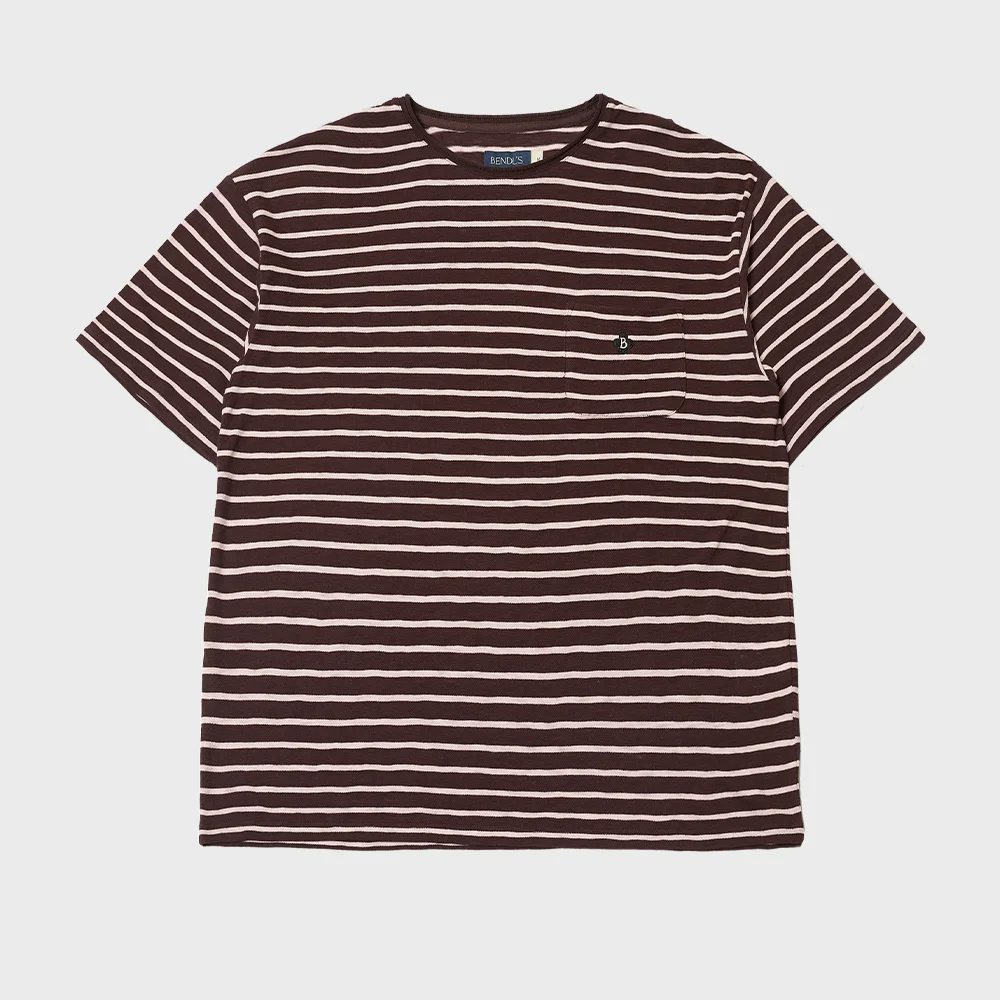 ROLL NECK STRIPE T-SHIRTS -DARK BROWN
