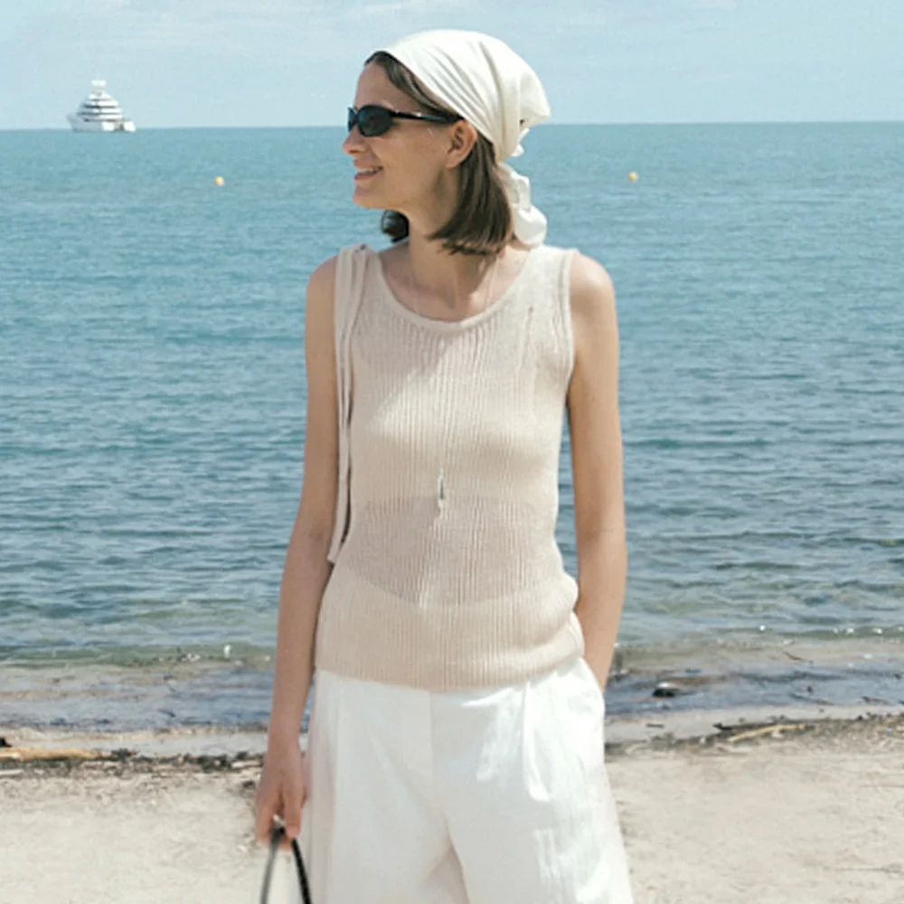 Ribbed Knit Double-tie Strap Top SK5MP285-91