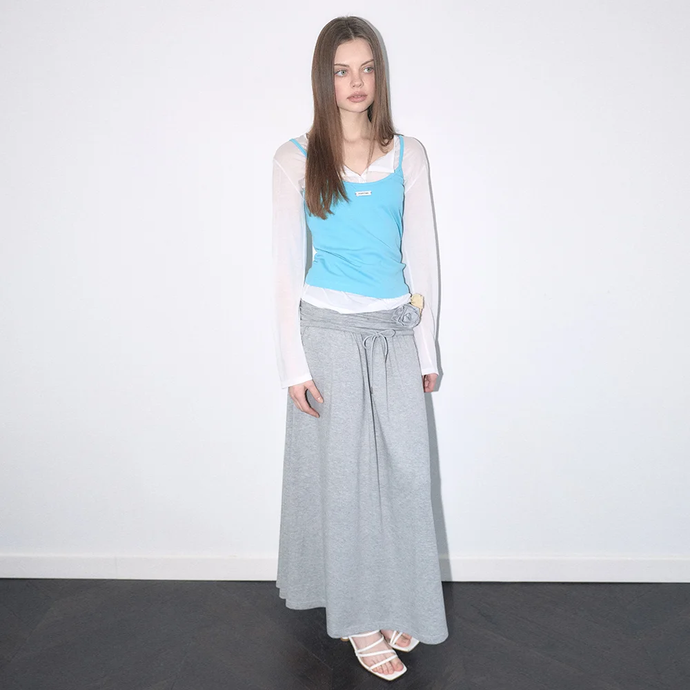 SHIRRING JERSEY MAXI SKIRT (MELANGE)