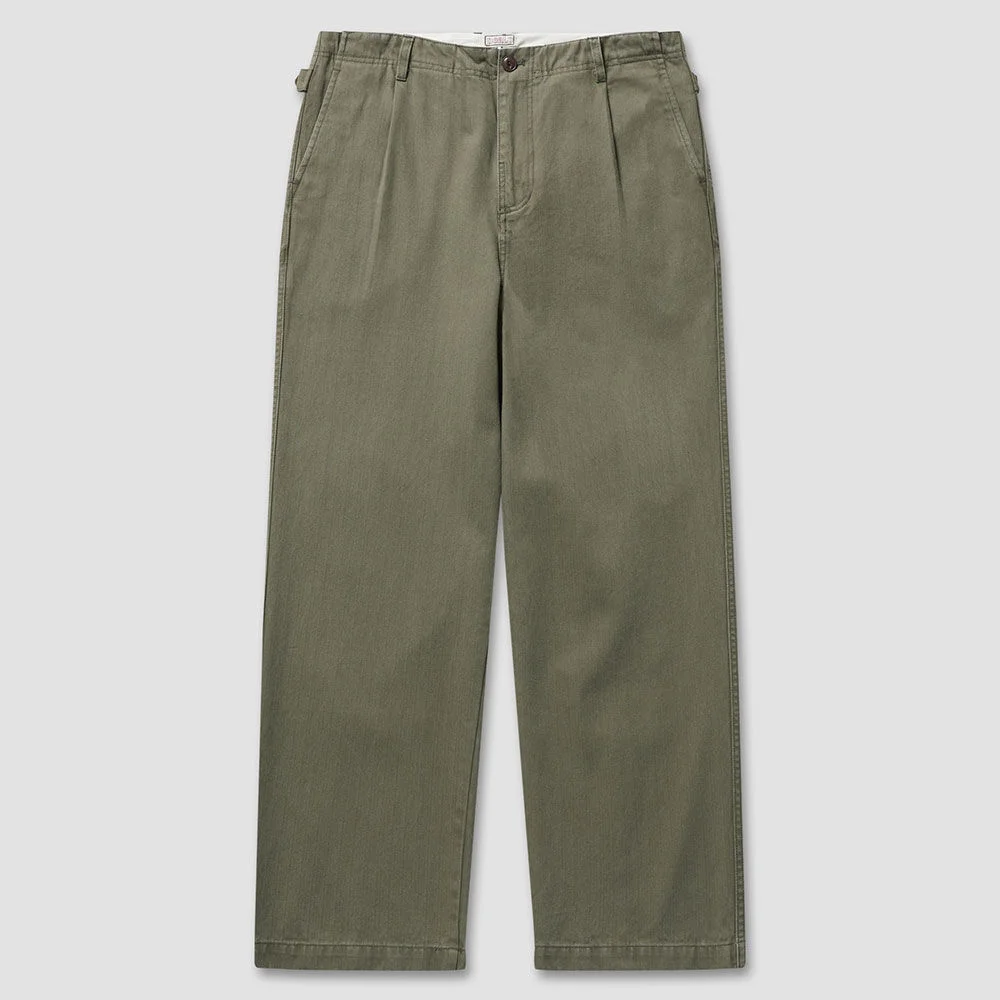 One-Tuck Herringbone Washed High Waist Pants (Khaki)