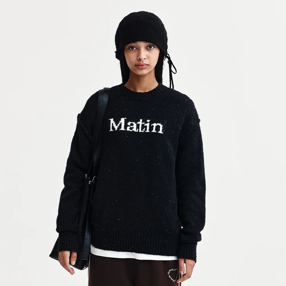 MATIN MIXED YARN KNIT PULLOVER IN DARK NAVY