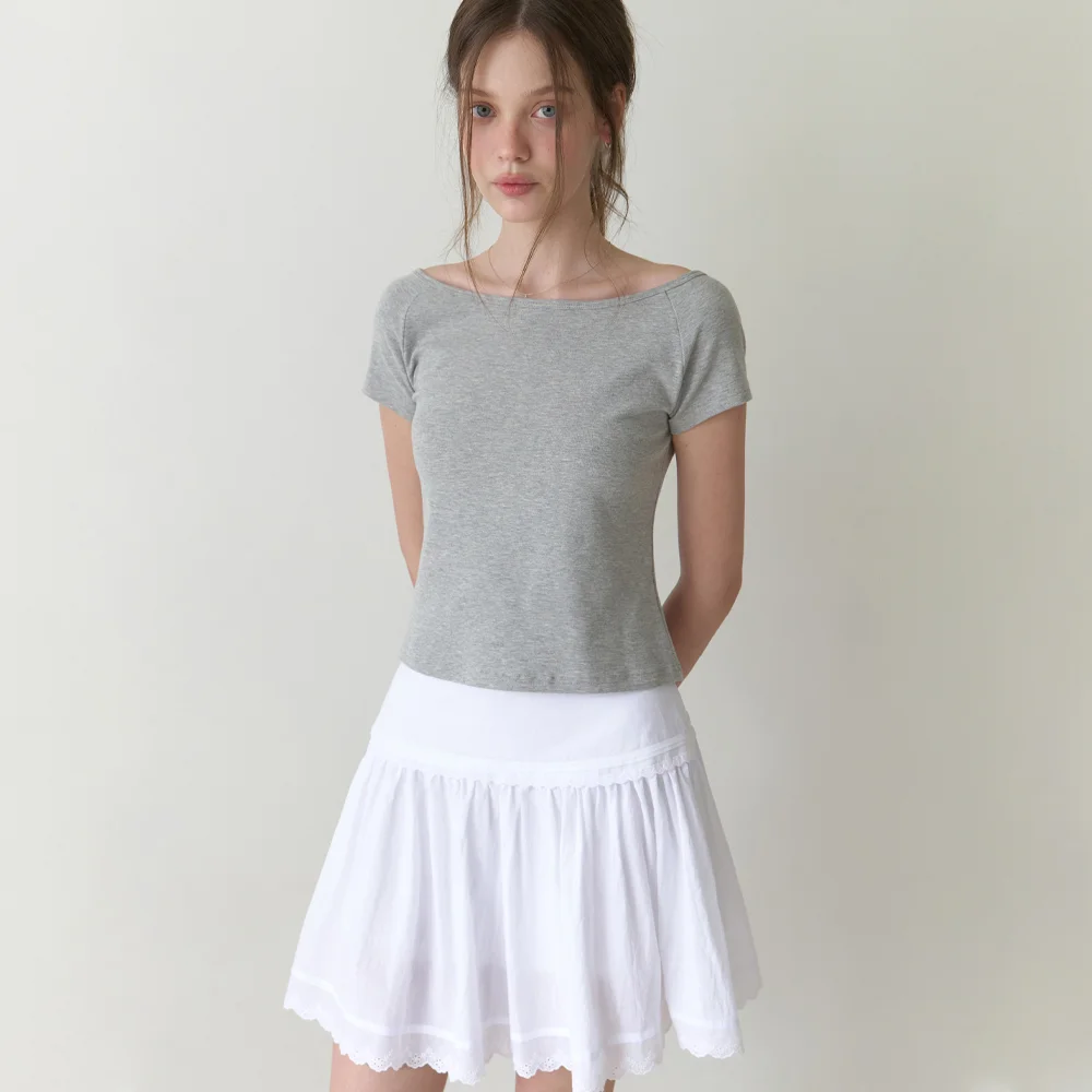 Anni off shoulder half t-shirt (gray)