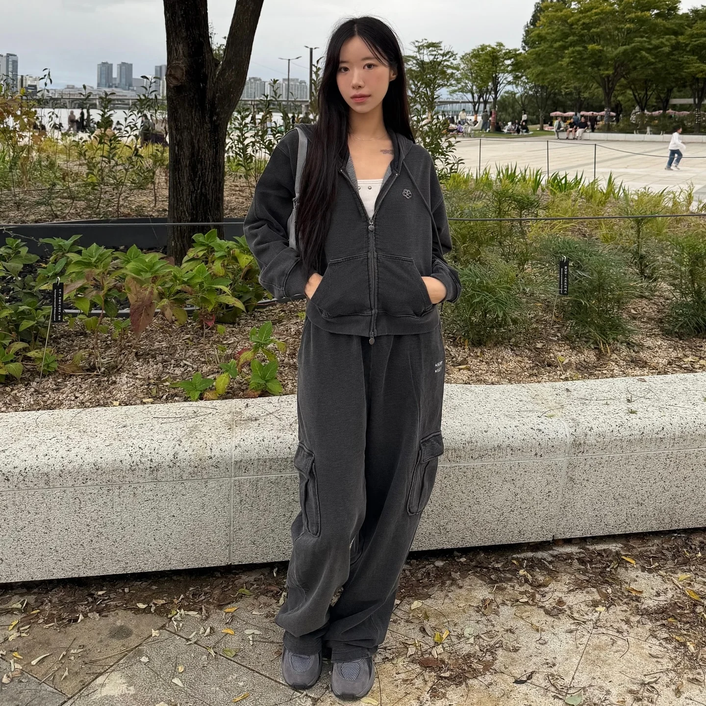 女裝 牛仔 水洗 工裝褲 灰色