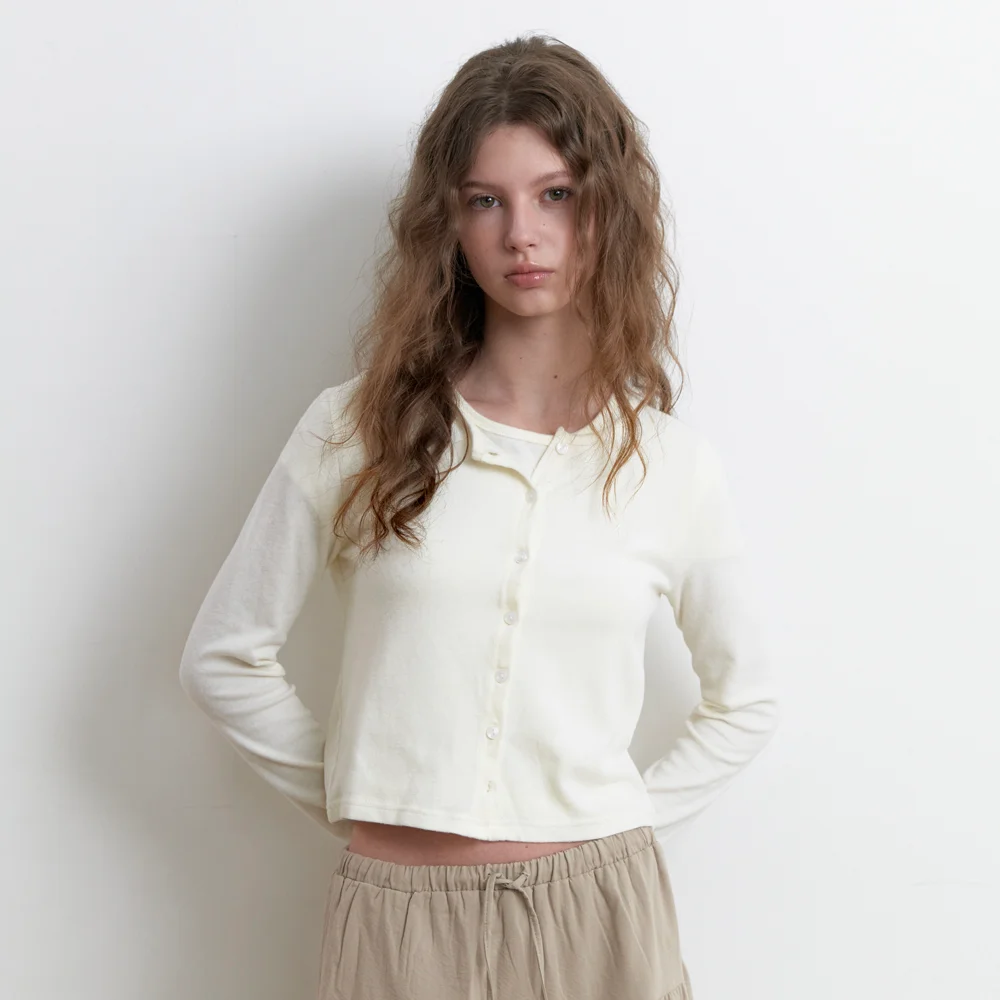 logo round cardigan set - cream