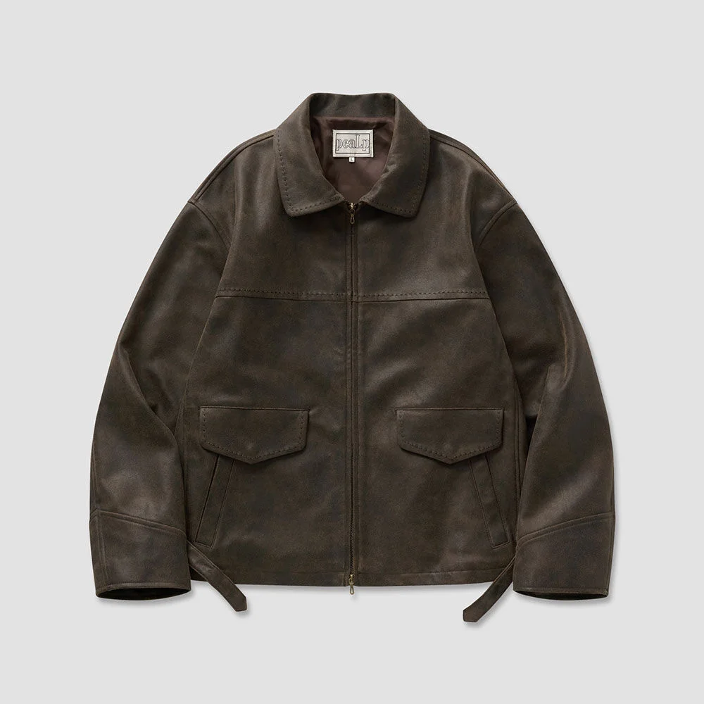 Vintage Faux Leather Jumper 14(Brown)
