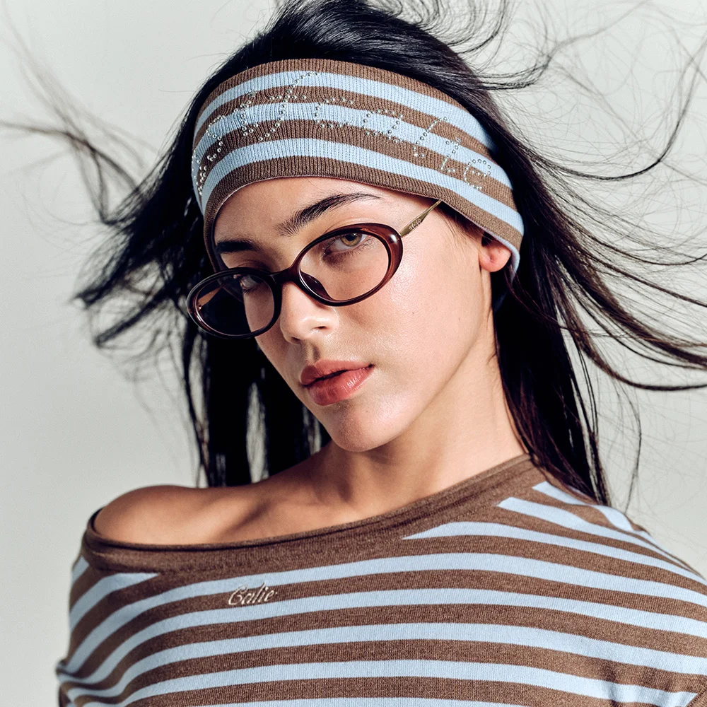 CALIE HOTFIX STRIPE HAIR BAND BROWN