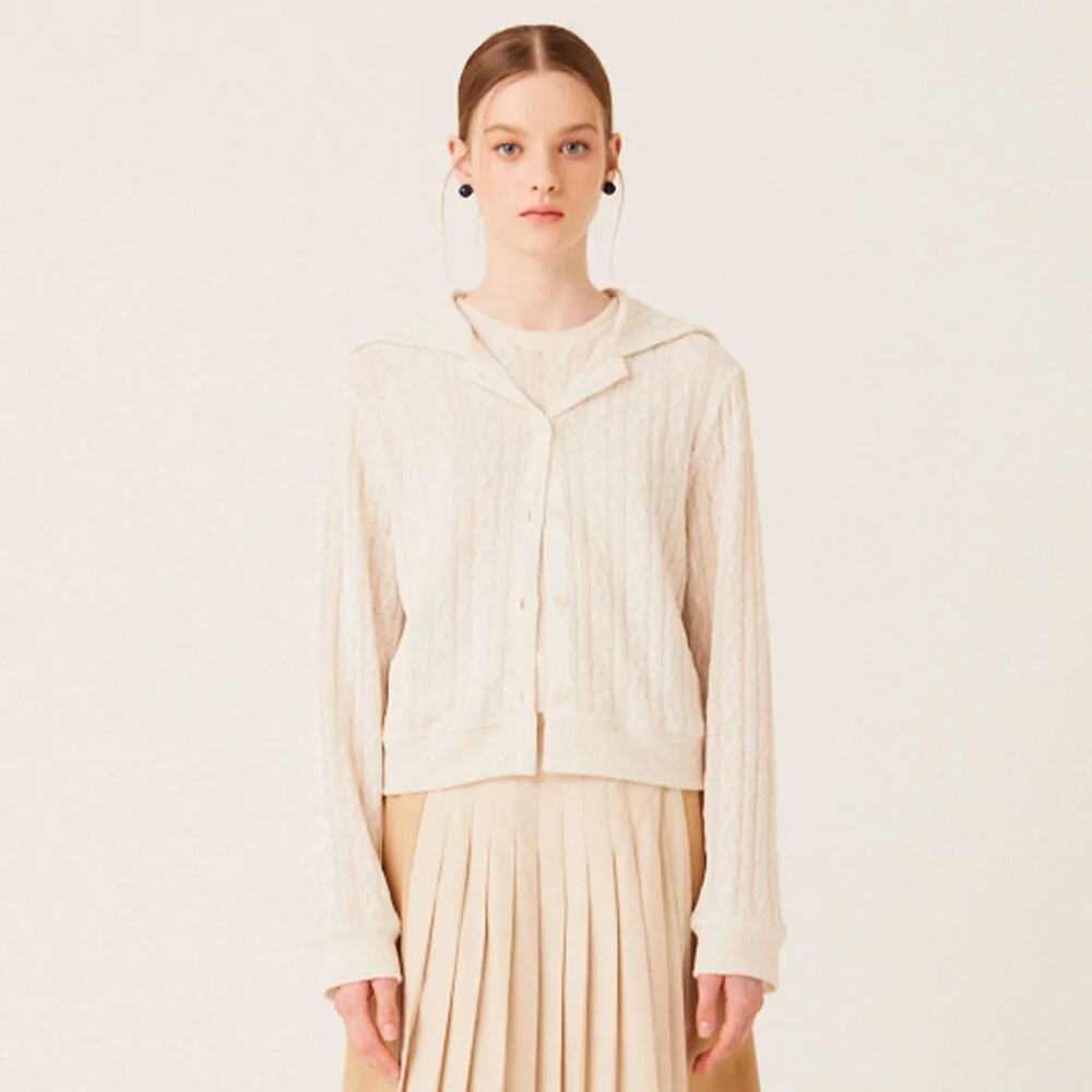 SAILOR COLLAR LINEN KNIT CARDIGAN (IVORY)