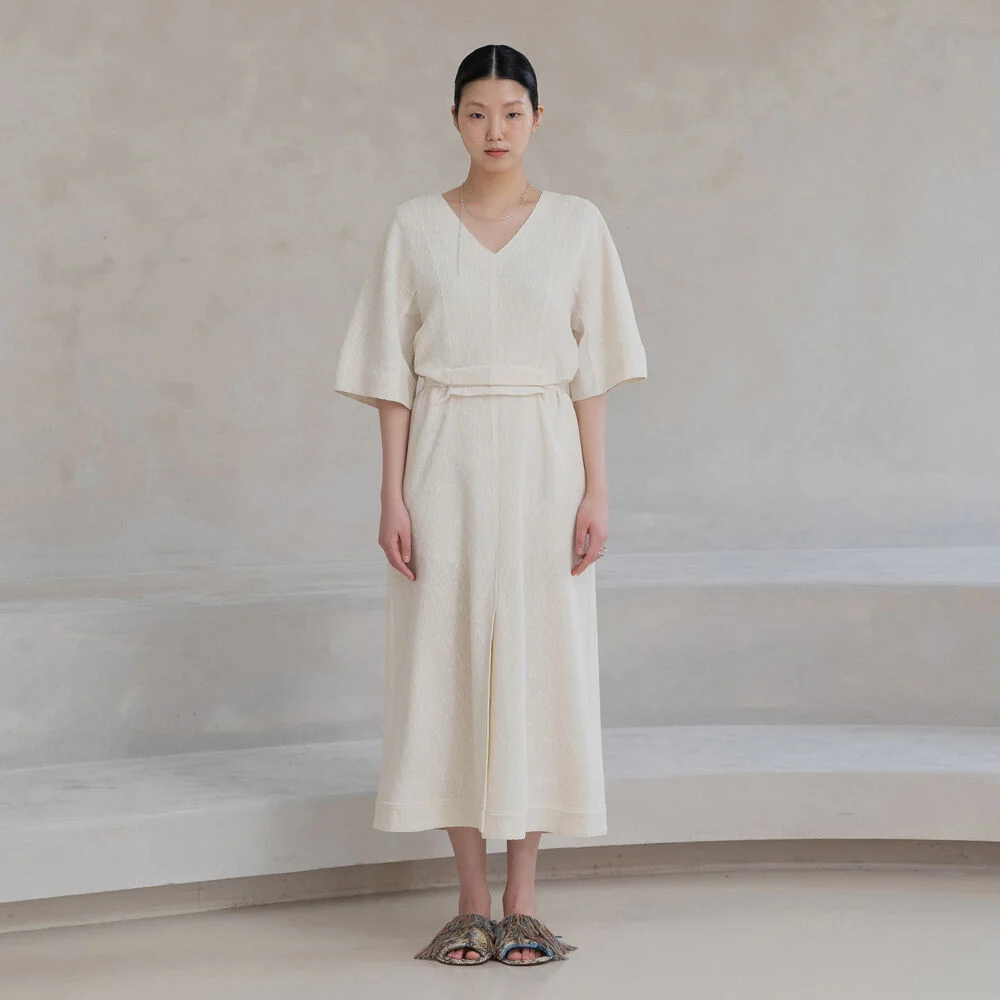 FOLDED DRAPE DRESS / CREAM