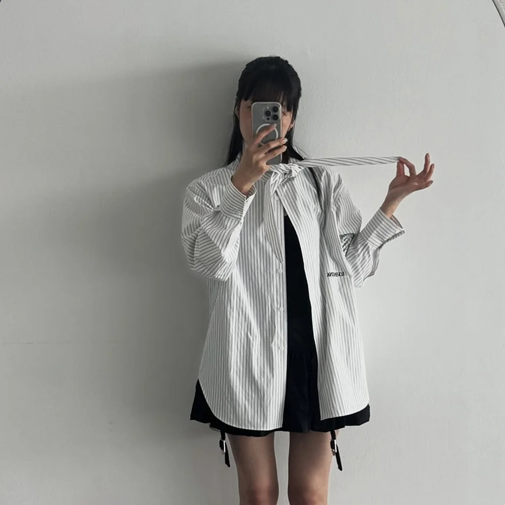 垂墜 絲巾 襯衫_白色