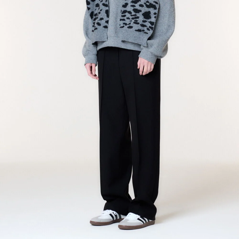 WOOL PIN TUCK PANTS(BLACK)