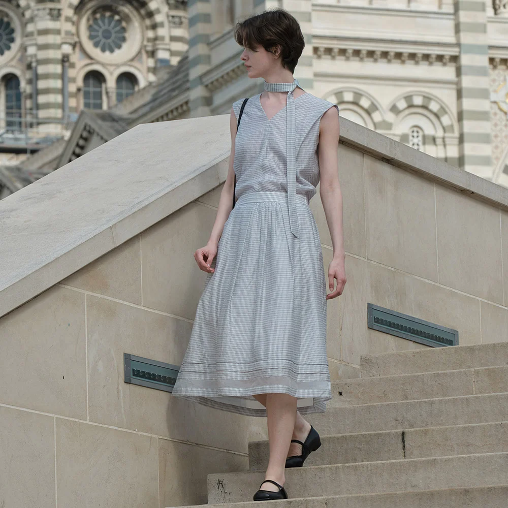 Pleated And Shirring Mix Full-Skirt SW5MS229-08