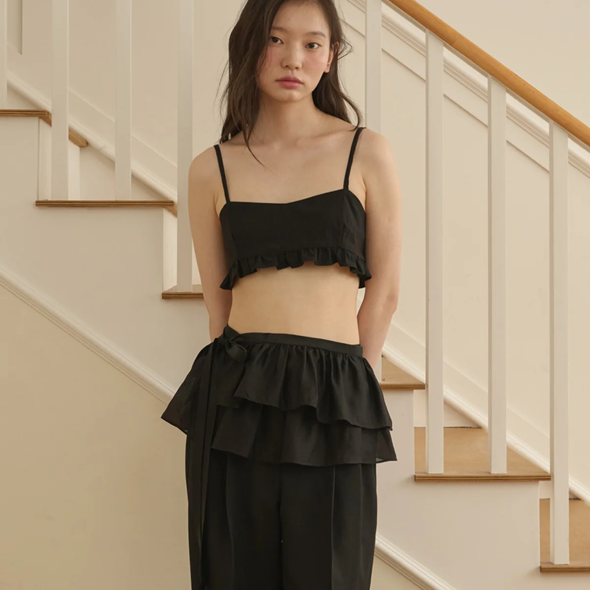 See-through Double Layered Wrap Skirt_Black