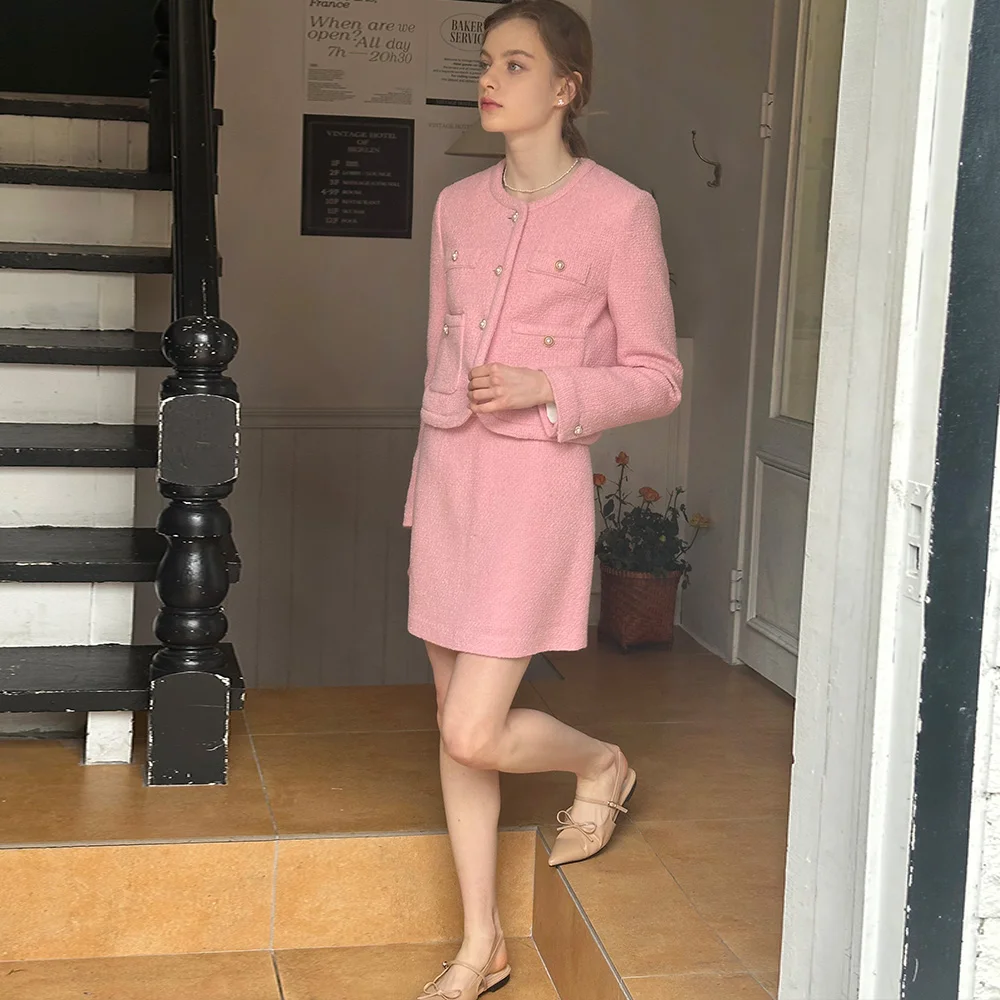Lautre Feminine Pink Tweed Skirt