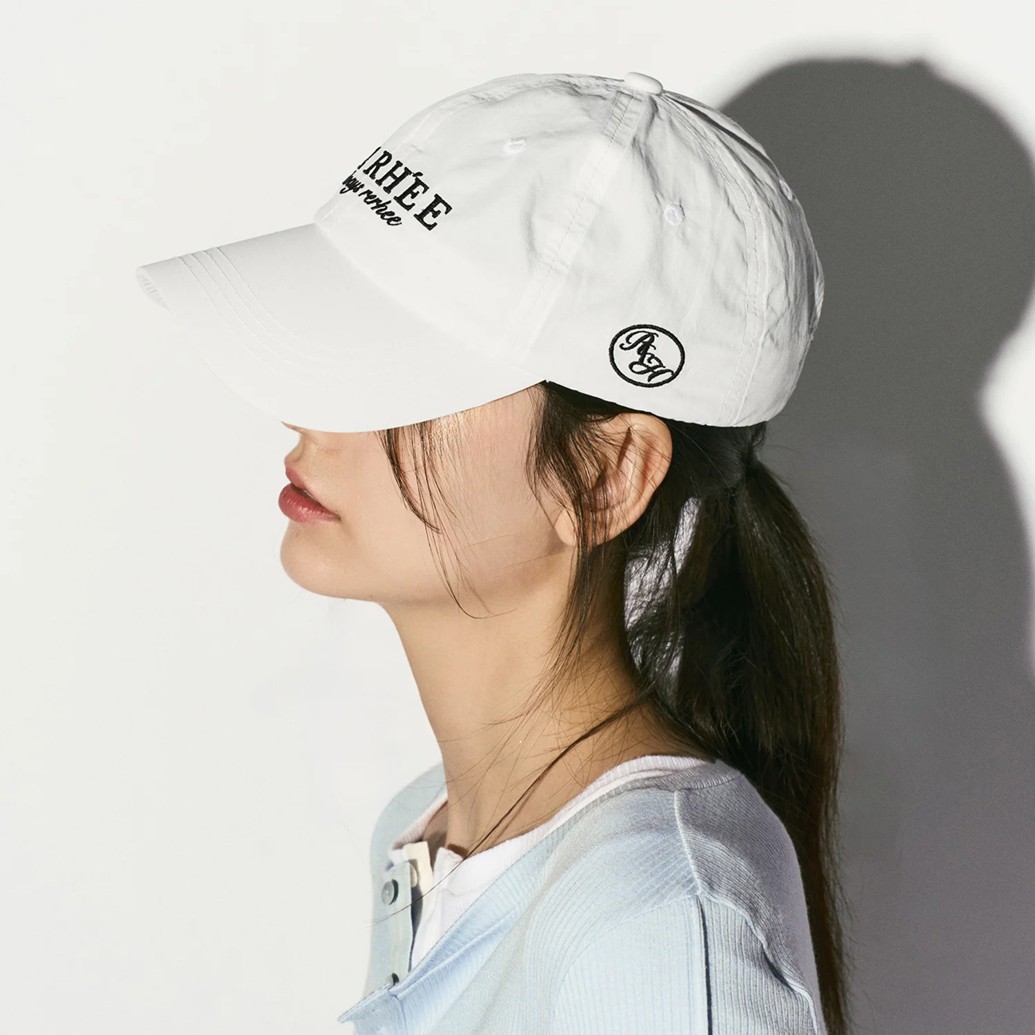 LOGO EMBROIDERED AQUA BALL CAP WHITE