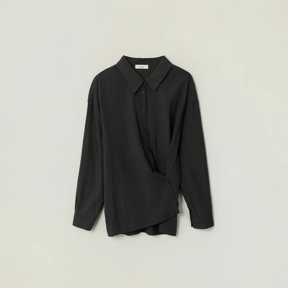 OCELIA DRAPED BLOUSE_CHARCOAL