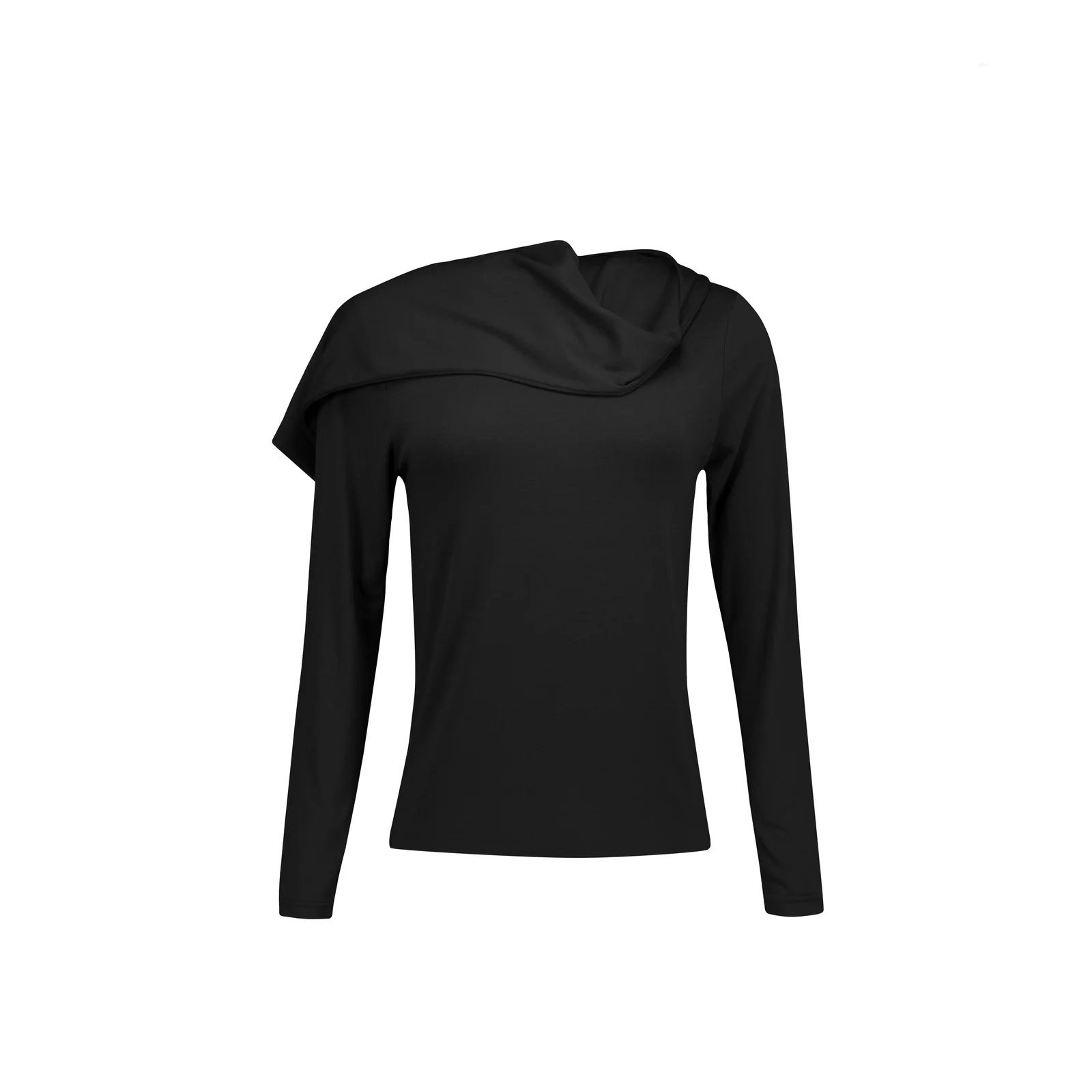 SOFT SCARF LONG-SLEEVE TOP (BLACK)